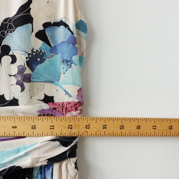 Floral Silk Dress Size Small White Mini Botanical Ruffle Cross Back Sheer Boho - Picture 5 of 16